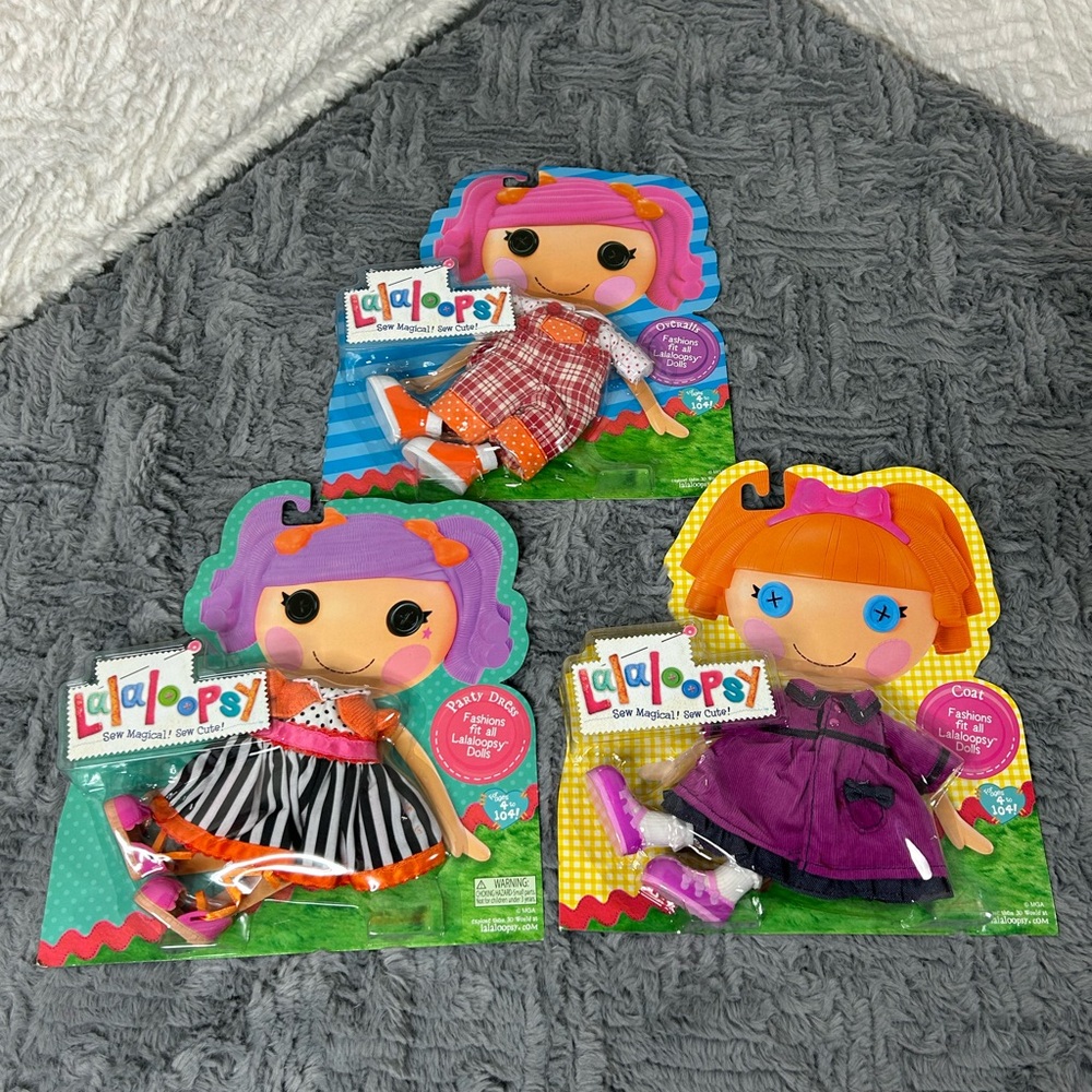 Lalaloopsy 3 outfit bundle party dress, overalls and coat set NEW